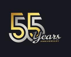 55 Year Anniversary Celebration with Handwriting Silver and Gold Color for Celebration Event, Wedding, Greeting card, and Invitation Isolated on Dark Background vector