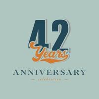 42 Year Anniversary Celebration Nostalgic with Handwriting in Retro Style for Celebration Event, Wedding, Greeting card, and Invitation Isolated on Green Background vector