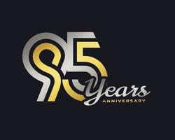 95 Year Anniversary Celebration with Handwriting Silver and Gold Color for Celebration Event, Wedding, Greeting card, and Invitation Isolated on Dark Background vector