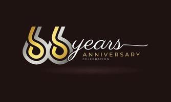 66 Year Anniversary Celebration Logotype with Linked Multiple Line Silver and Golden Color for Celebration Event, Wedding, Greeting Card, and Invitation Isolated on Dark Background vector