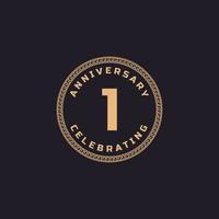 Vintage Retro 1 Year Anniversary Celebration with Circle Border Pattern Emblem. Happy Anniversary Greeting Celebrates Event Isolated on Black Background vector