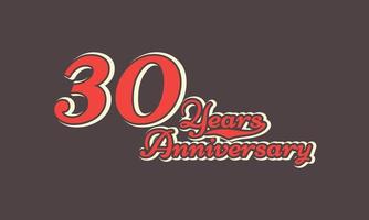 Celebración del aniversario de 30 años nostálgica con escritura a mano en estilo retro vintage para eventos de celebración, bodas, tarjetas de felicitación e invitaciones aisladas en antecedentes marrones vector