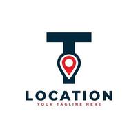 Elegant Letter T Geotag or Location Symbol Logo. Red Shape Point Location Icon. Usable for Business and Technology Logos. Flat Vector Logo Design Ideas Template Element.