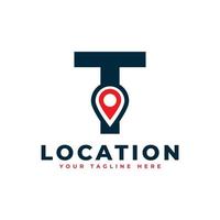 Elegant Letter T Geotag or Location Symbol Logo. Red Shape Point Location Icon. Usable for Business and Technology Logos. Flat Vector Logo Design Ideas Template Element.