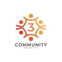 Community Number 3 Connecting People Logo. Colorful Geometric Shape. Flat Vector Logo Design Template Element.