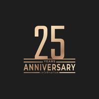 25 Year Anniversary Celebration with Thin Number Shape Golden Color for Celebration Event, Wedding, Greeting card, and Invitation Isolated on Dark Background vector