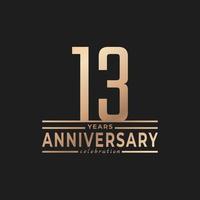 13 Year Anniversary Celebration with Thin Number Shape Golden Color for Celebration Event, Wedding, Greeting card, and Invitation Isolated on Dark Background vector