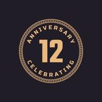 Vintage Retro 12 Year Anniversary Celebration with Circle Border Pattern Emblem. Happy Anniversary Greeting Celebrates Event Isolated on Black Background vector