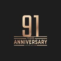 91 Year Anniversary Celebration with Thin Number Shape Golden Color for Celebration Event, Wedding, Greeting card, and Invitation Isolated on Dark Background vector