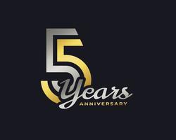 5 Year Anniversary Celebration with Handwriting Silver and Gold Color for Celebration Event, Wedding, Greeting card, and Invitation Isolated on Dark Background vector