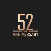 52 Year Anniversary Celebration with Thin Number Shape Golden Color for Celebration Event, Wedding, Greeting card, and Invitation Isolated on Dark Background vector