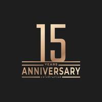 15 Year Anniversary Celebration with Thin Number Shape Golden Color for Celebration Event, Wedding, Greeting card, and Invitation Isolated on Dark Background vector