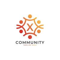 Community Initial Letter X Connecting People Logo. Colorful Geometric Shape. Flat Vector Logo Design Template Element.