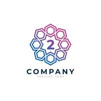 Number 2 Inside Hexagon Shape Logo Design Template Element vector