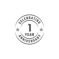 1 Year Anniversary Celebration Emblem Badge with Gray Color for Celebration Event, Wedding, Greeting card, and Invitation Isolated on White Background vector