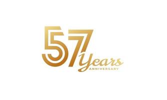 57 Year Anniversary Celebration with Handwriting Golden Color for Celebration Event, Wedding, Greeting card, and Invitation Isolated on White Background vector