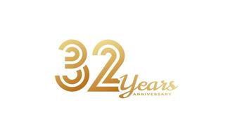 32 Year Anniversary Celebration with Handwriting Golden Color for Celebration Event, Wedding, Greeting card, and Invitation Isolated on White Background vector