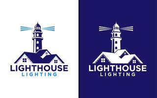 Lighthouse logo design template with house element