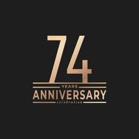 74 Year Anniversary Celebration with Thin Number Shape Golden Color for Celebration Event, Wedding, Greeting card, and Invitation Isolated on Dark Background vector