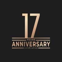 17 Year Anniversary Celebration with Thin Number Shape Golden Color for Celebration Event, Wedding, Greeting card, and Invitation Isolated on Dark Background vector