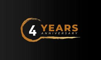 4 Year Anniversary Celebration with Circle Brush in Golden Color. Happy Anniversary Greeting Celebrates Event Isolated on Black Background vector