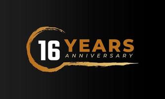 16 Year Anniversary Celebration with Circle Brush in Golden Color. Happy Anniversary Greeting Celebrates Event Isolated on Black Background vector