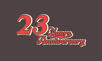 Celebración de aniversario de 23 años nostálgica con escritura a mano en estilo retro vintage para evento de celebración, boda, tarjeta de felicitación e invitación aislada en fondo marrón vector