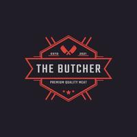 Classic Vintage Retro Label Badge for Butcher Shop with Crossed Cleavers Logo Design Inspiration vector