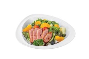 Smoked Breast Duck Mixed Salad, Orange on White Plate photo