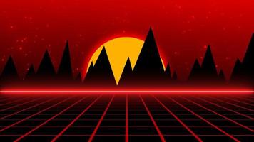 Retro Sci-Fi Background Futuristic Grid landscape of the 80s.