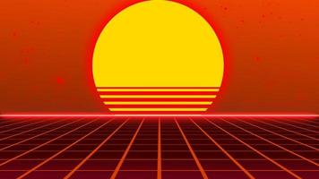 Retro Sci-Fi Background Futuristic Grid landscape of the 80s.