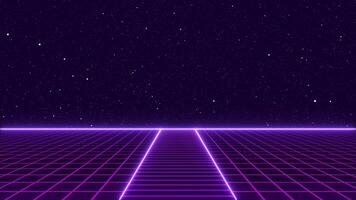 Retro Sci-Fi Background Futuristic Grid landscape of the 80s. photo