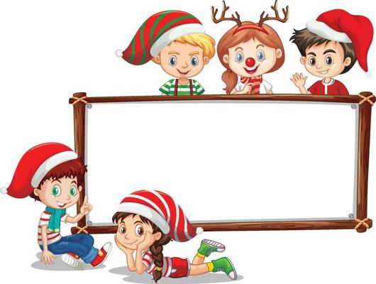 Board template with happy christmas kids