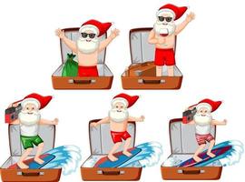 Set of Christmas theme with Santa in a luggage on white background vector