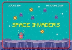 interfaz de juego espacial de píxeles con invasores espaciales vector