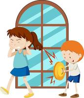 Girl covering ears from boy making loud noise vector