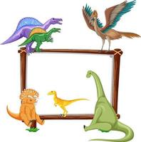 Group of dinosaurs around board on white background vector