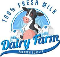 A cow with a Dairy farm label vector