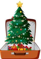 Christmas theme with Christmas tree in a luggage on white background vector