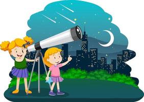 A Kids Looking at the planet with Telescope vector