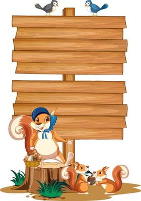 Squirrel with wooden sign banner