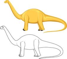 Apatosaurus dinosaur with its doodle outline on white background vector