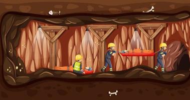 Underground scene with firerman rescue in cartoon style vector