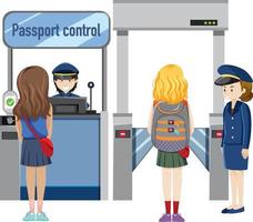 Passengers walking through passport control vector