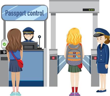 Passengers walking through passport control