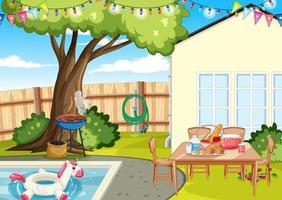 Scene of backyard with a fence vector