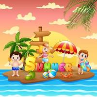 Summer holiday with children on beach island vector