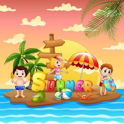 Summer holiday with children on beach island