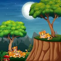 cachorros de animales salvajes de dibujos animados jugando en la jungla
