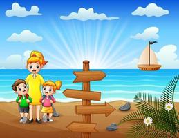 Happy family walking on the beach vector